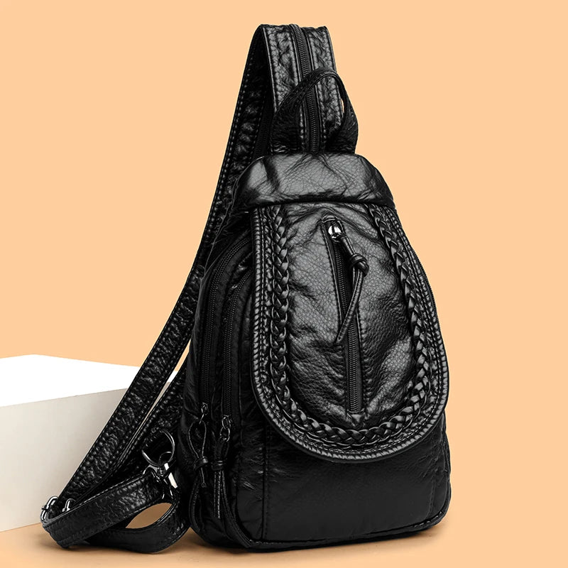 Hochwertiger kleiner Rucksack aus weichem Leder | Damen-Umhängetasche mit mehreren Fächern