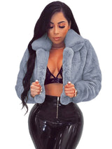 Women's Faux Fur Crop Jacket – Elegant Open Front Lapel Shaggy Fluffy Short Jacket