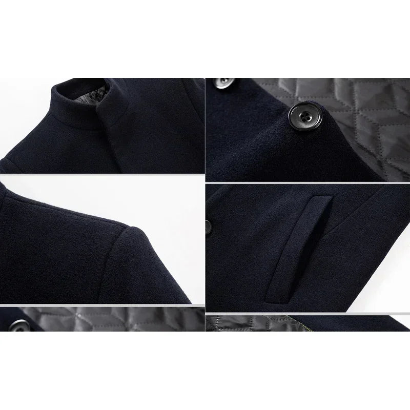 Herren koreanischer Mode Trenchcoat – Business Casual Stehkragen Langer Slim Fit Winter Windbreaker