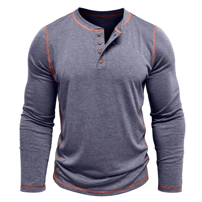Men's Cotton Long Sleeve Henley Shirt – Casual Button Neck T-Shirt