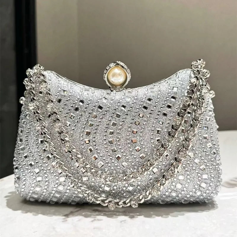 Die Vintage-Glimmer Abendtasche Feine Strass-Inlay Clutch