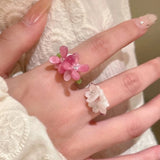Romantischer violetter Blumen-Perlenring für Damen – elastischer Fingerring für Frühling und Sommer