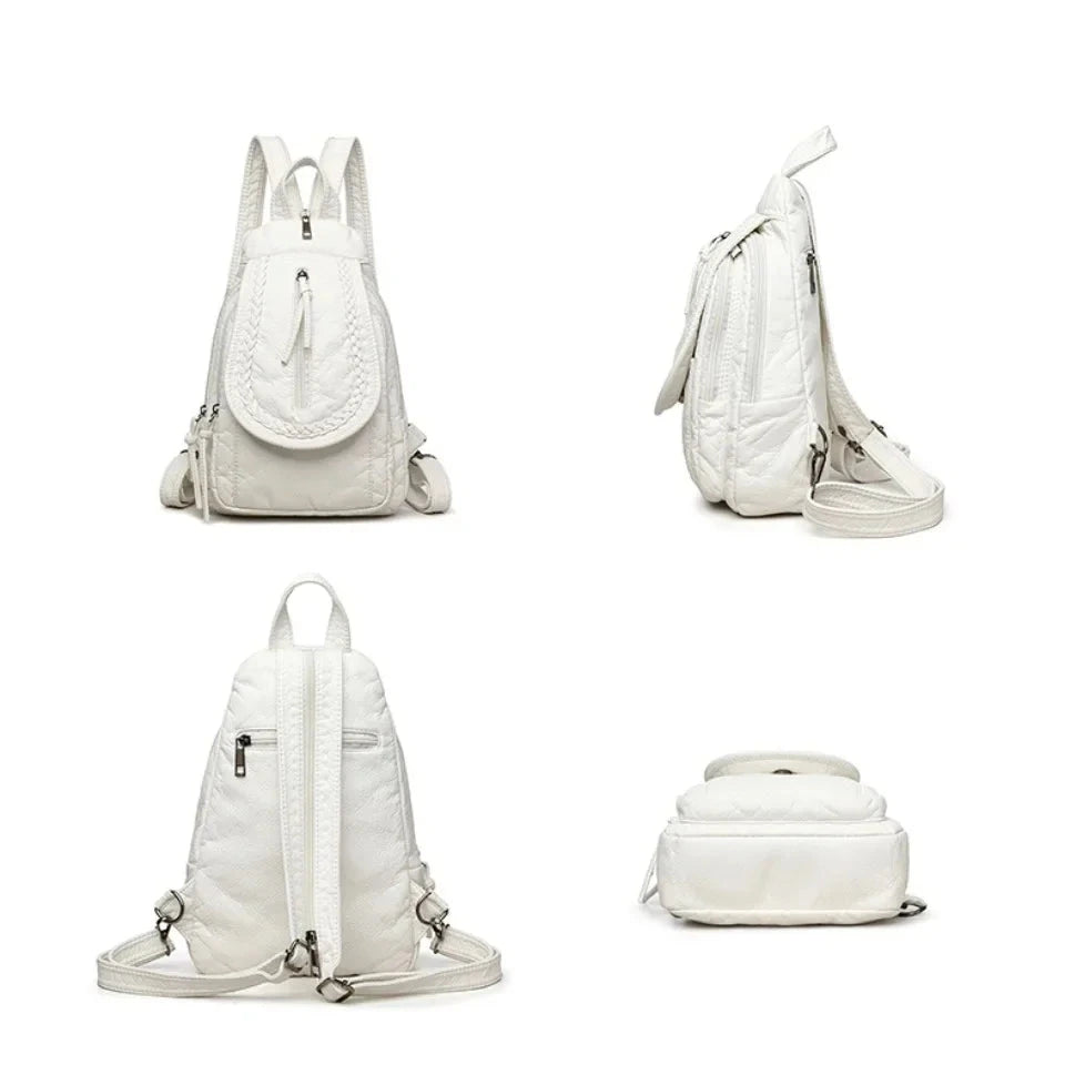 Hochwertiger kleiner Rucksack aus weichem Leder | Damen-Umhängetasche mit mehreren Fächern