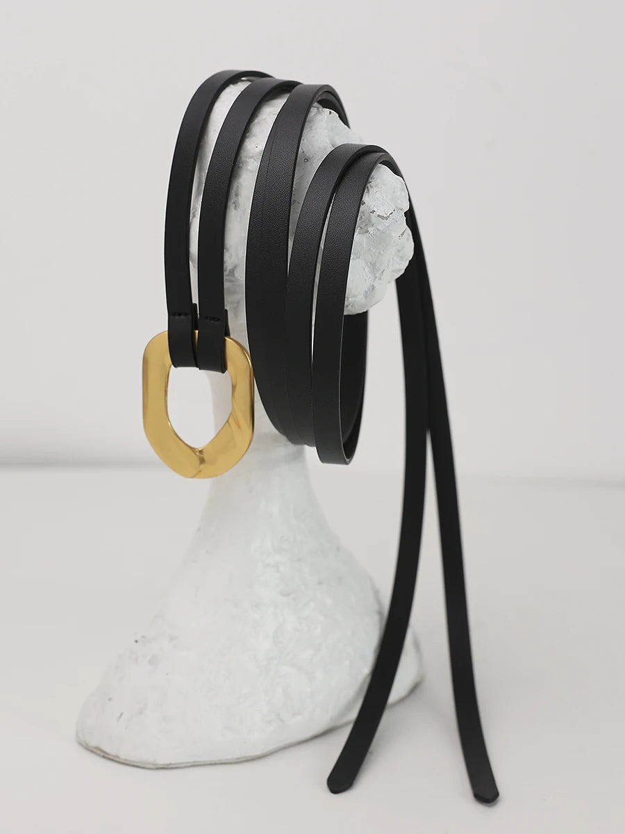 Real Leather Double Rope Thin Belt for Women – Decorative Waist Chain for Dresses & Coats