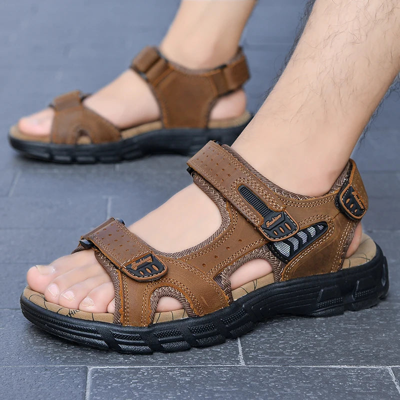 Men's Classic Genuine Leather Sandals – Premium Summer Outdoor Sandals