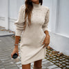 Women’s Pearl-Embellished Sweater Dress – Elegant Round Neck Long Sleeve Maxi