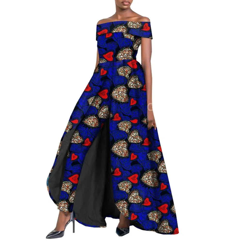 High-Split Long Dress and Ankara Pants, Traditional Dashiki Wax Print Outfit