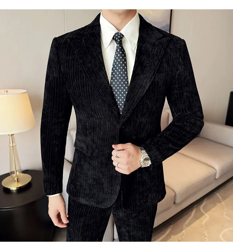 Herren Cordanzug im italienischen Stil (Sakko + Hose) – Hochwertiges zweiteiliges Slim-Fit-Set