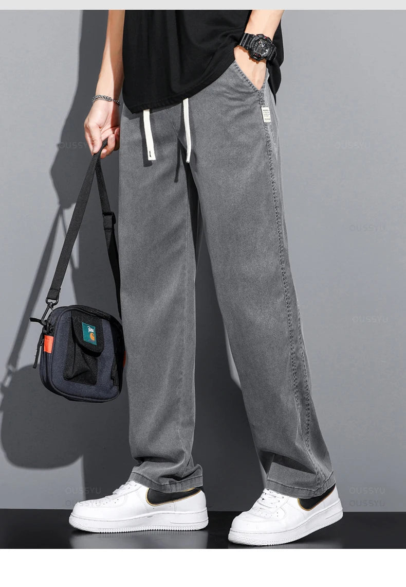 Men’s Thin Soft Lyocell Wide Leg Pants – Loose Straight Casual Trousers