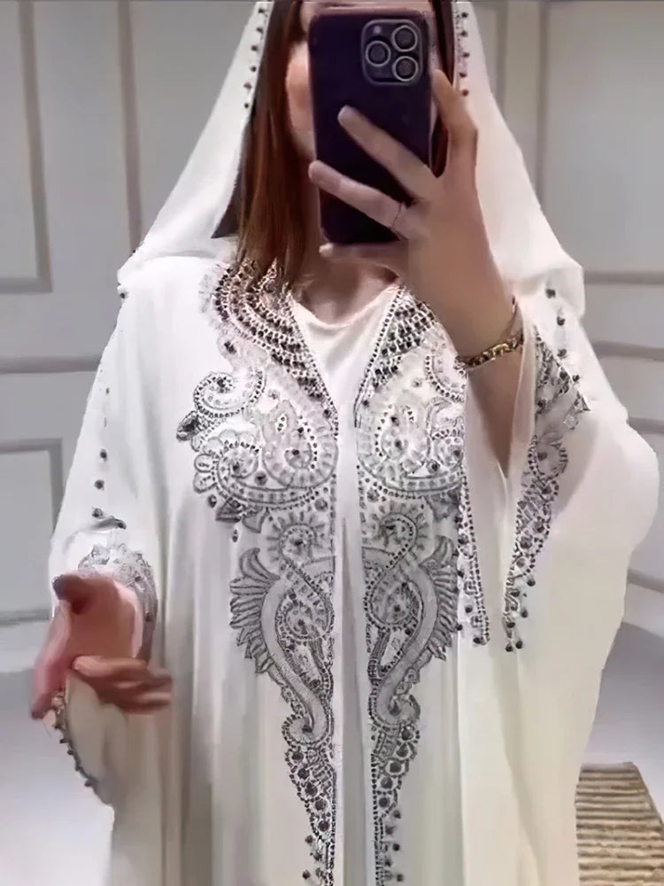 Muslimische Kleider für Frauen – Kapuzenabaya 2-teiliges Set – Diamant-Jalabija-Partykleid