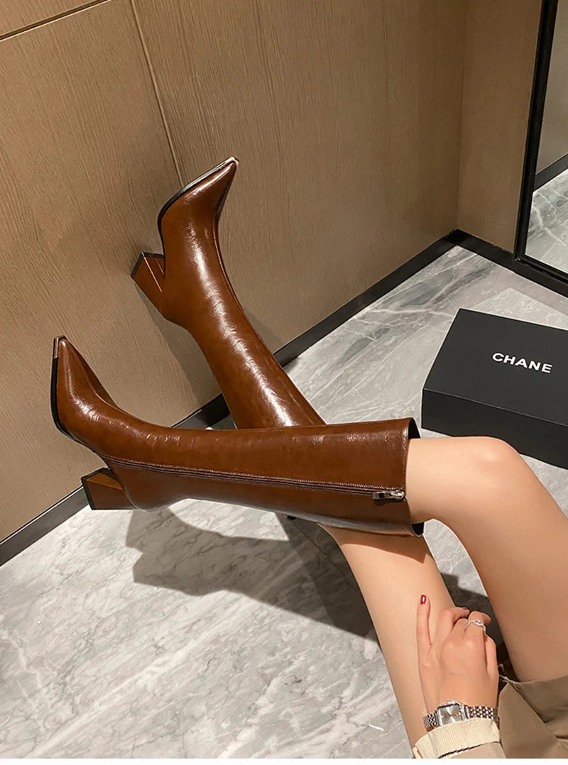 Women’s Pointed Toe High Boots – Elegant Party High Heel Side Zipper Long Booties