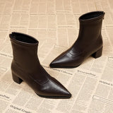 Women’s Vintage Thick Heel Ankle Boots – Slim Fit Pointed Toe Short Booties