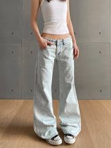Women’s Y2K Vintage Low-Waist Jeans – Retro Washed Denim Trousers