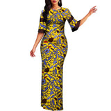 Damen Maxi Bodycon-Kleid mit halbem Ärmel und afrikanischem Dashiki-Print