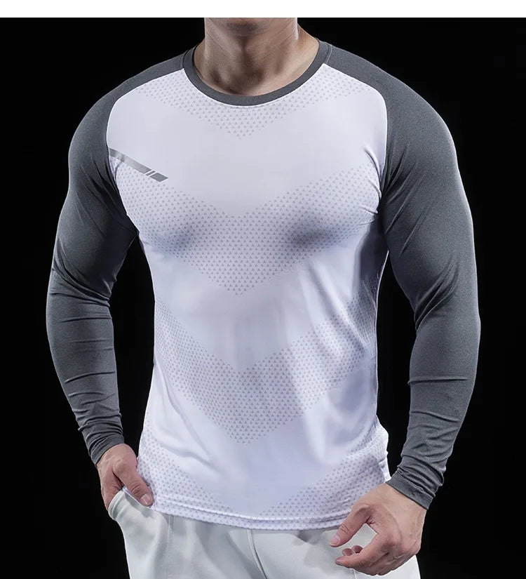 Men’s Gym Fitness Display Long Sleeve T-Shirt | Elastic Moisture Wicking Tights