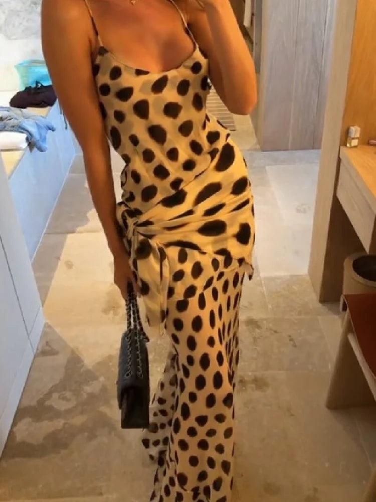 Women’s Animal Print Ruched Drawstring Slip Dress