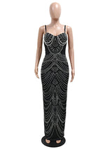 Luxury Brown Rhinestone & Pearl Evening Gown – Sparkly Crystal Celebrities Party Dress