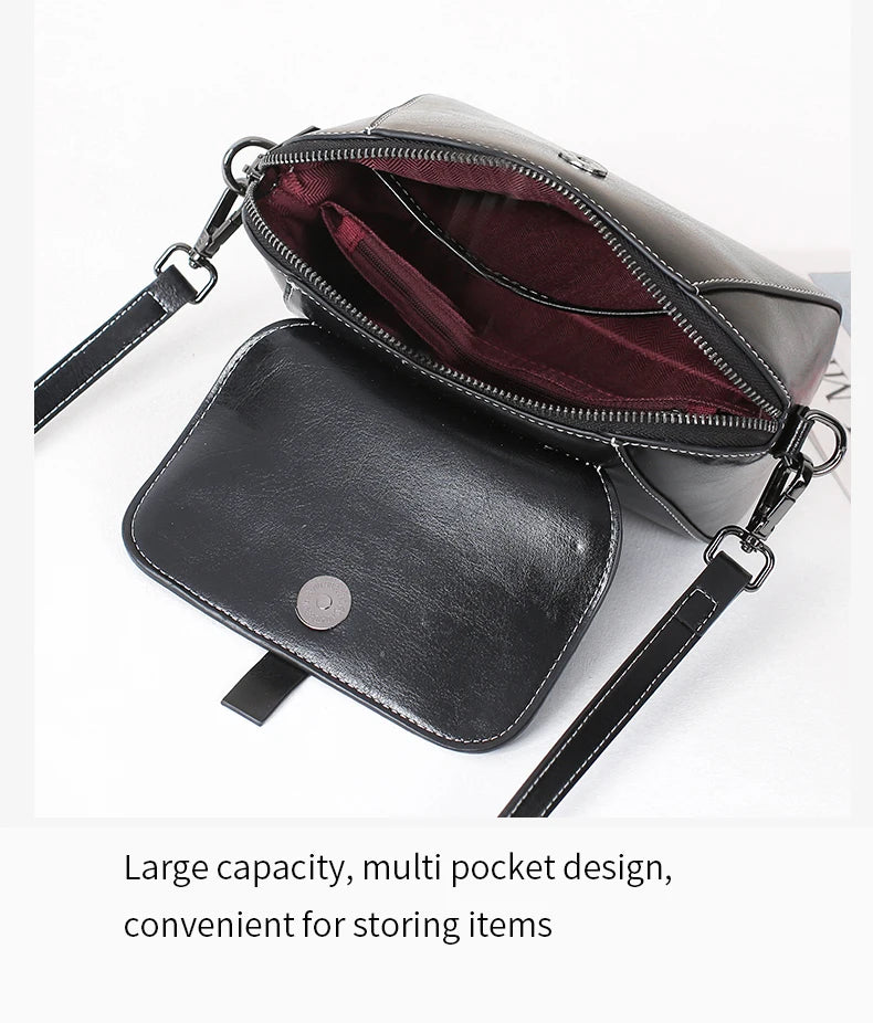 Oil Wax Cowhide Genuine Leather Crossbody | Fashionable Small Shell Bag