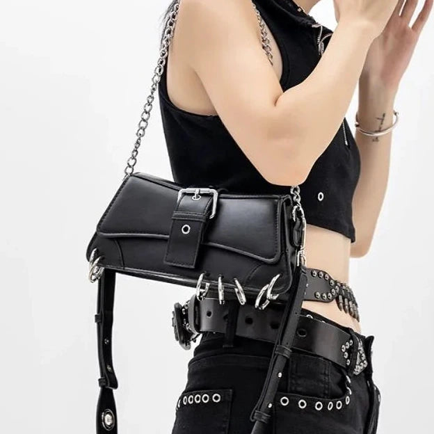 Die Shadow-Vault Silhouette Gothic Nieten Biker-Tasche