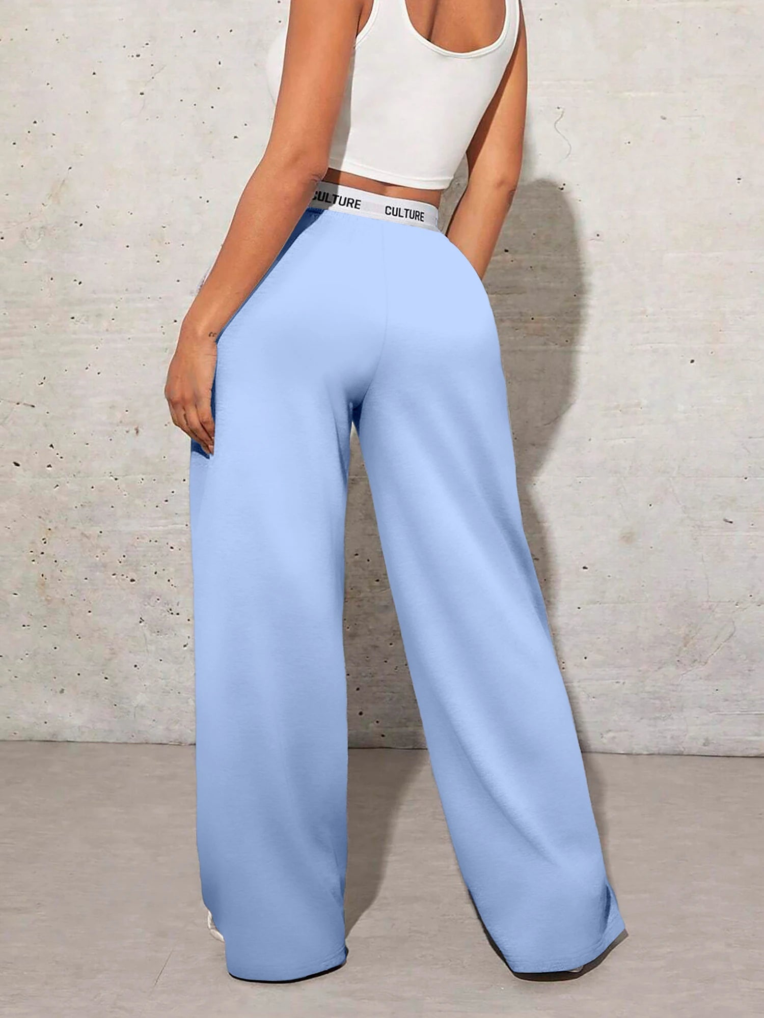 Women's Wide Leg Casual Loose Fit Webbing Detail Love Heart Printed Trousers