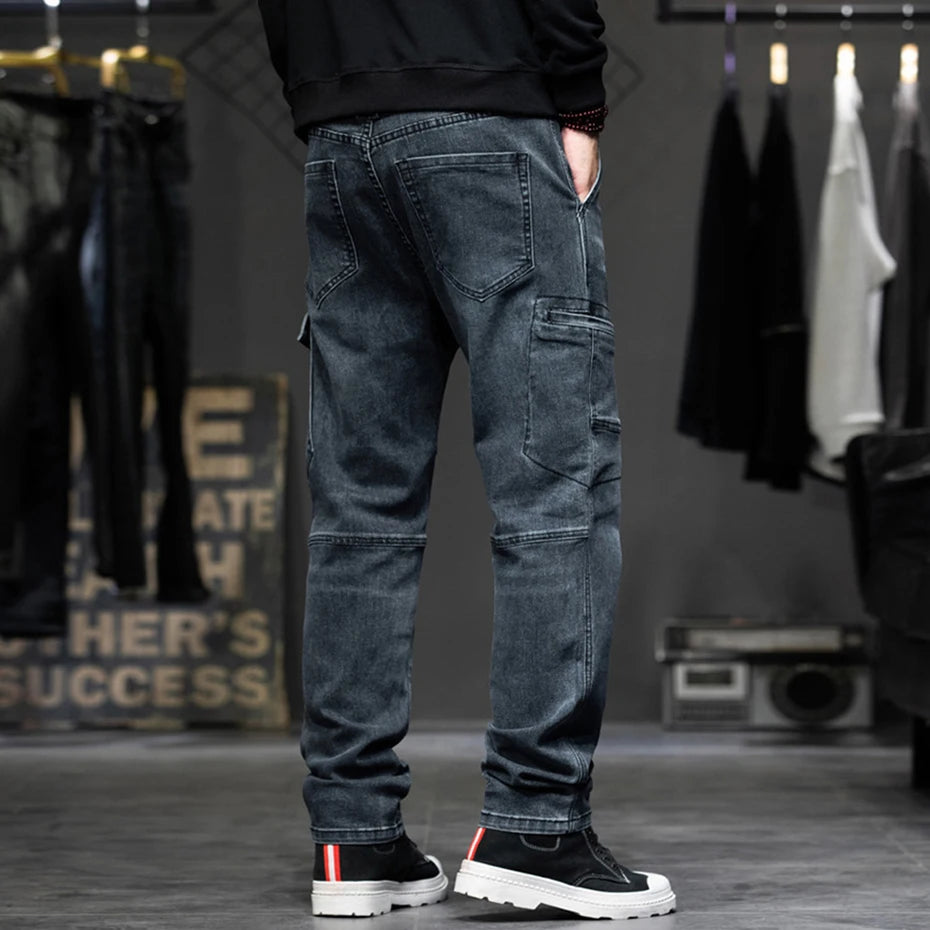 Men's Baggy Streetwear Cargo Jeans | Loose Fit Multi-Pocket Denim Trousers