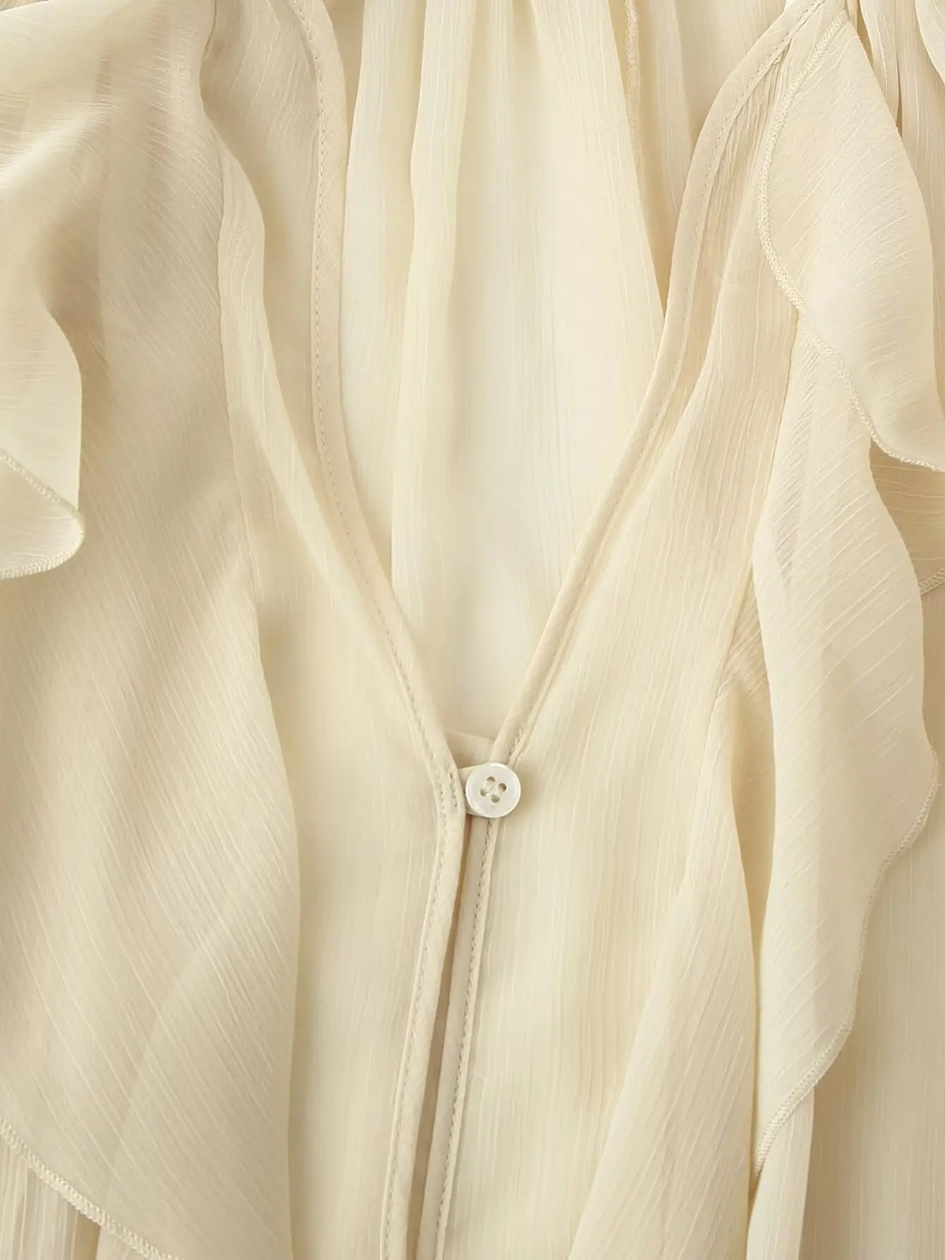 Women’s Sexy Semi-Sheer Ruffle Blouse | V-Neck Long Sleeve Button-Down Shirt