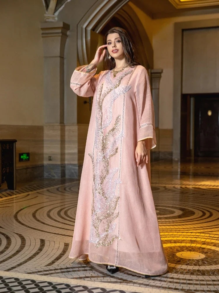 Luxury Sequin Muslim Party Dress | Moroccan Abaya and Jalabiya Evening Gown