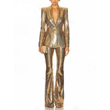 Damen Glitzerndes Pailletten-Anzug-Set – Slim Fit 2-teiliger Party-Anzug – Funkelnder Abendblazer & Hose