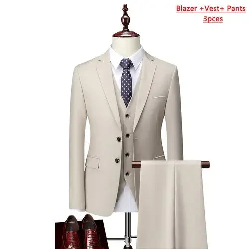 Herren 3-teiliger High-End Anzug – Slim Fit Business-Anzug unifarben
