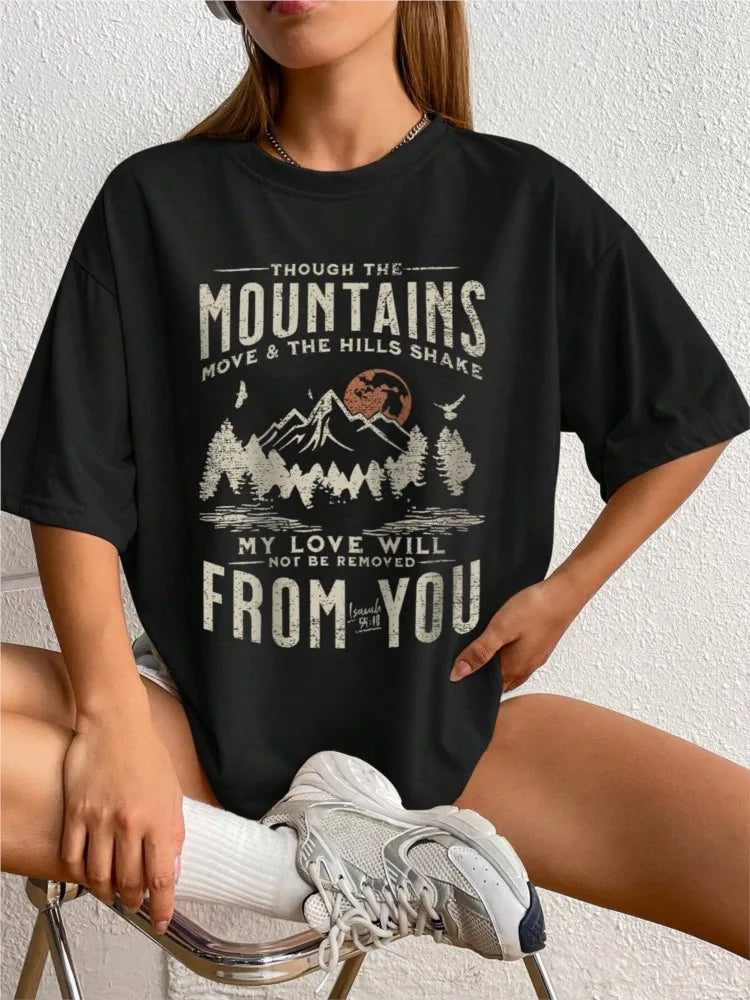 Women's Soft Cotton Mountain Sunset Graphic Top for Effortless Street Style