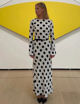 Damen weißes Polka-Dot Maxikleid – lässiges, eng anliegendes O-Neck Kleid
