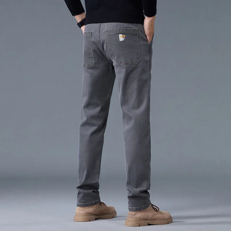 Korean Style Slim Fit Jeans | Men's Comfortable Gray Straight Leg Denim