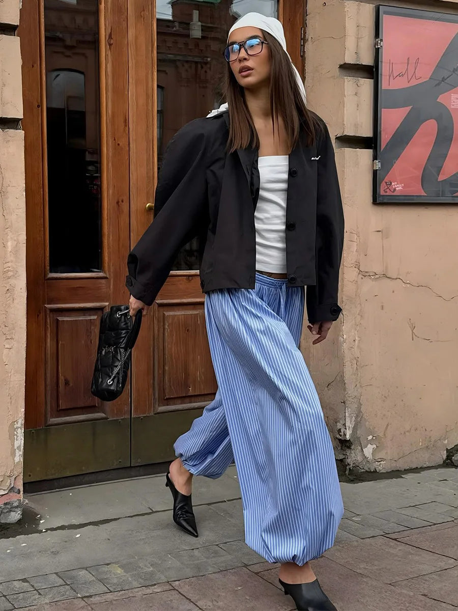 Striped Lace-Up Casual Women's Pants – Patchwork Loose Streetwear Trousers