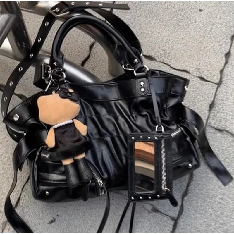 The Noir-Rebel Silhouette Retro Pleated Motorcycle Bag