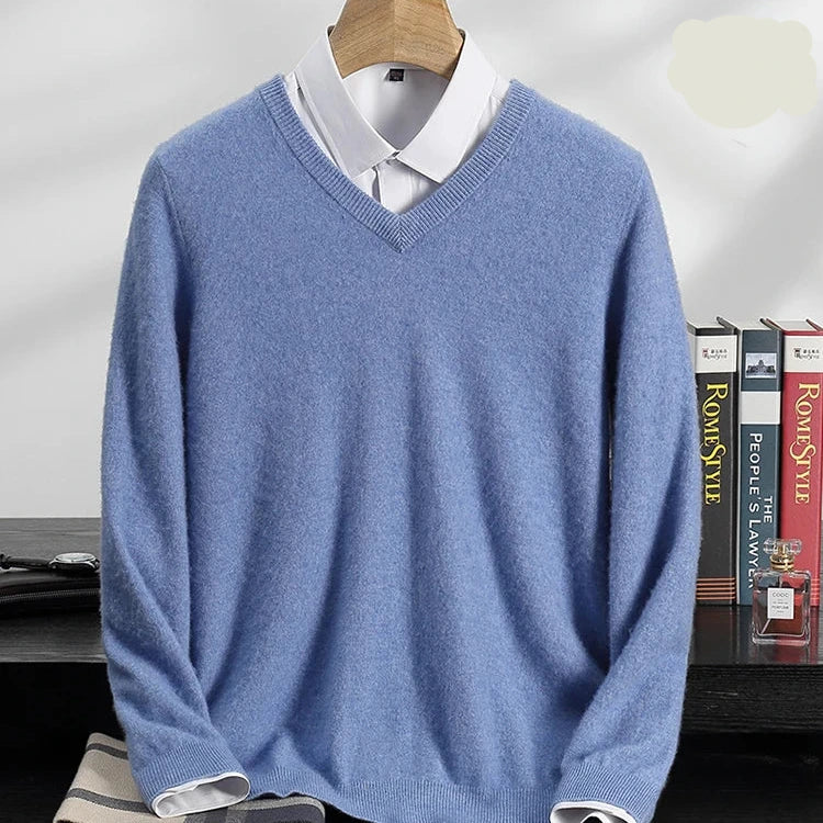 Herren Pullover aus 100 % reinem Kaschmir – Herbst Winter verdickter V-Ausschnitt Pullover