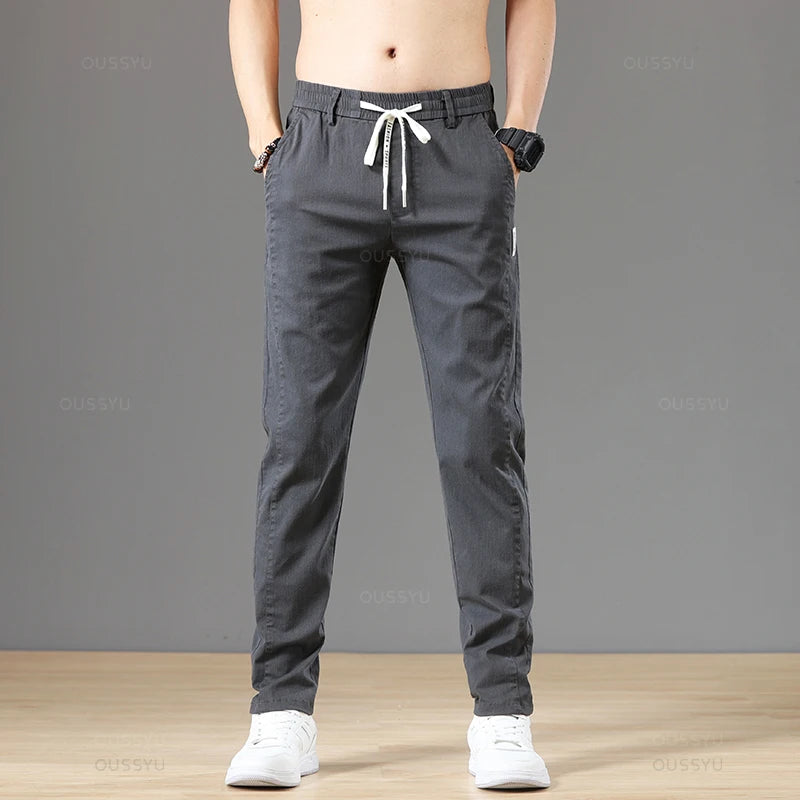 Men’s Classic Cotton Autumn Pants – Elastic Drawstring Waist Jogging Trousers