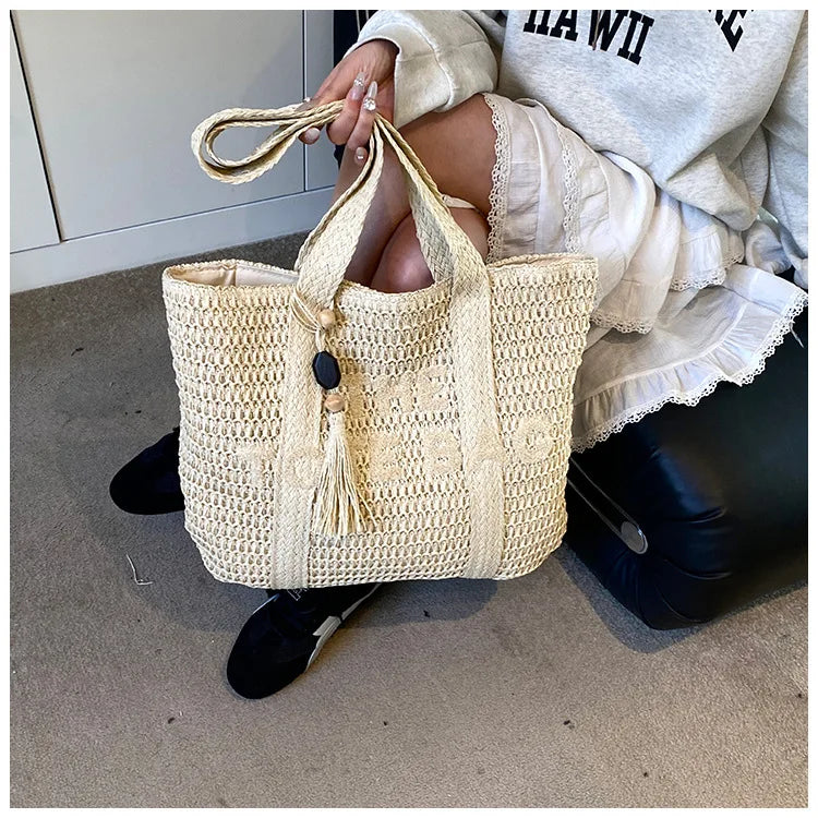 Hand-Woven Summer Tote Bag | Fashion Handmade Large Capacity Shopping Handbag