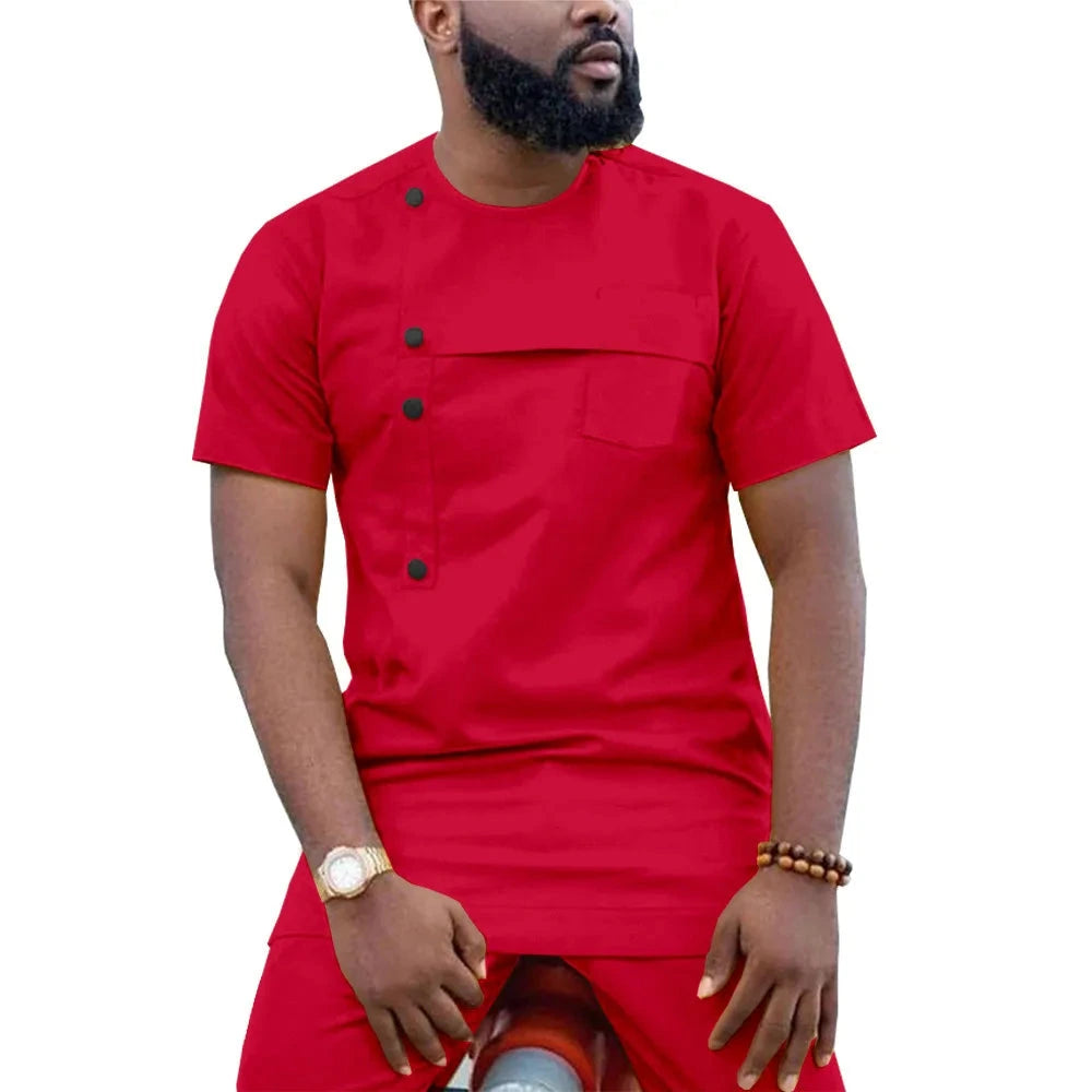 African Short Sleeve Dashiki Shirt and Pants Outfit Men’s 2-Piece Ankara Set