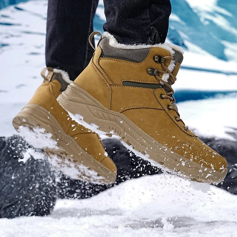Herren Handgemachte Winterstiefel - Wasserdichte Thermoschneestiefel mit rutschfester Gummisohle und warmem Plüschfutter
