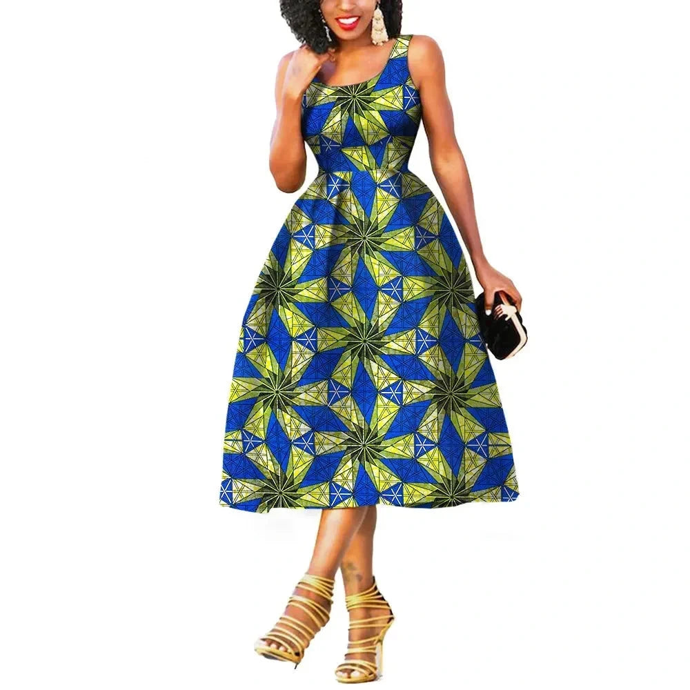 Afrikanisches Batik-Sommerkleid für Damen | Ärmelloses knielanges Partykleid