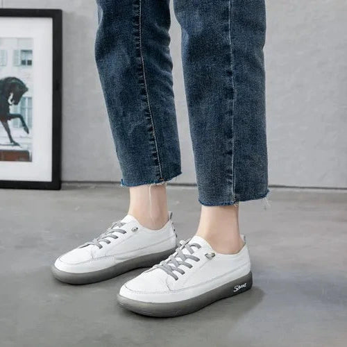 Women’s Genuine Leather Loafers – Soft Sole Lace-Up Flats