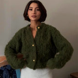 Damen Herbst Winter Plüsch Patchwork Cardigan – Warmer einfarbiger Strickmantel