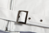 Men’s Slim Fit White Leather Jacket – Oblique Zipper Motorcycle Moto Biker Coat