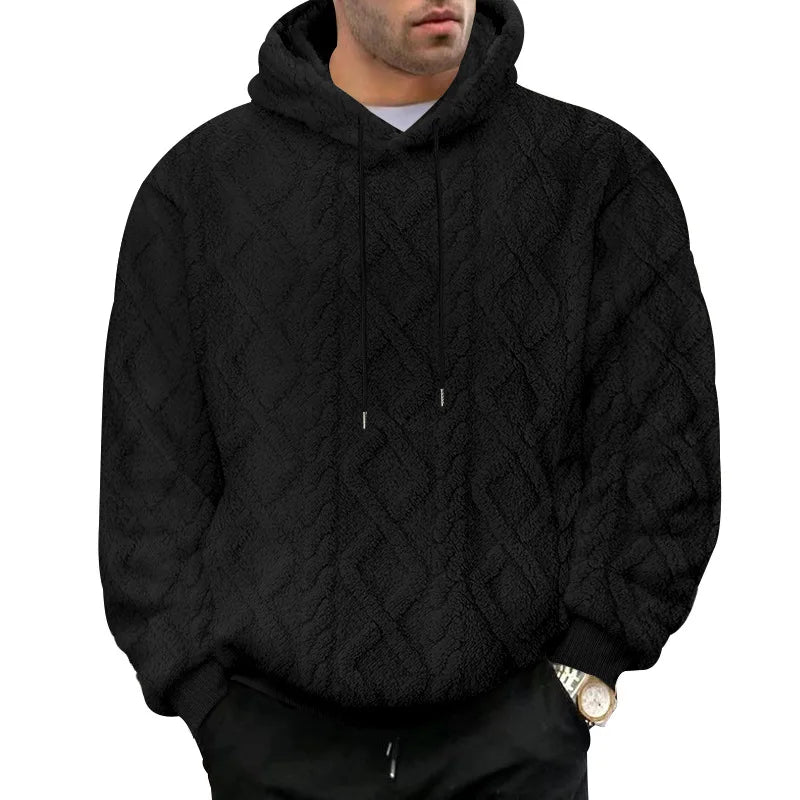 Herren Jacquard-Kapuzenpullover – Doppelseitiger Samt-Thermo-Pullover