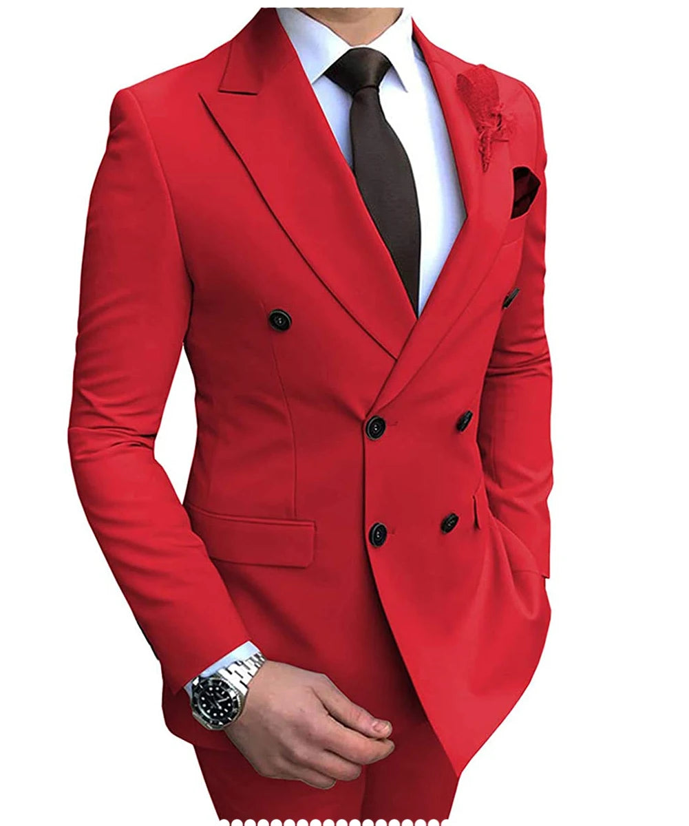 Herren Zweiteiliger Zweireiher-Anzug – Slim Fit Sakko mit fallendem Revers, legerer Smoking