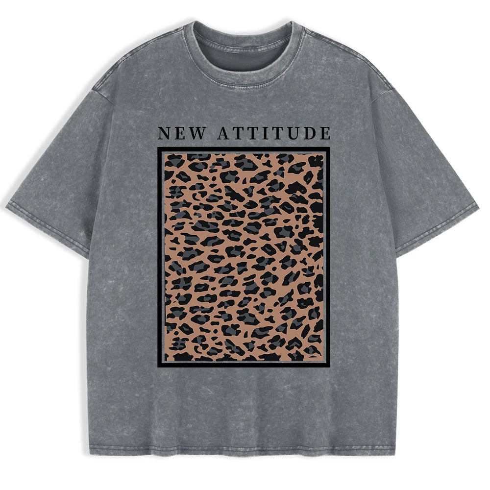 Damen Oversized Washed Cotton Top mit auffälligem Leopardenprint