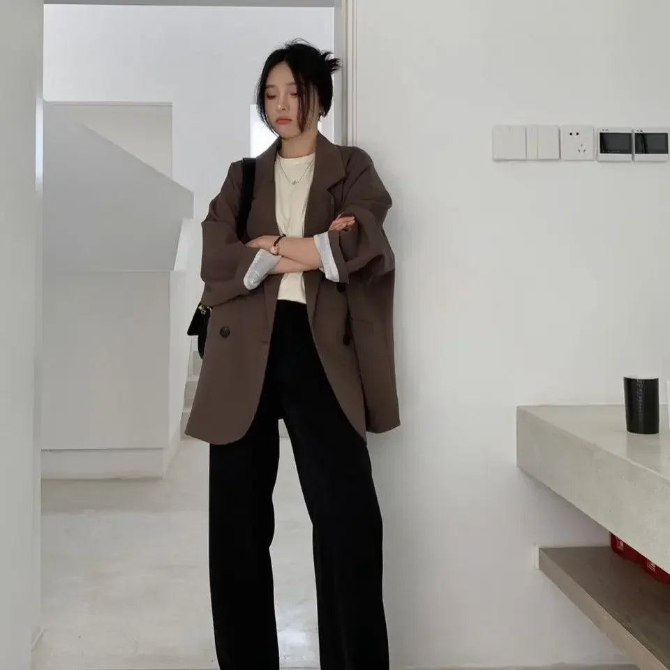 Women’s Vintage Loose Fit Blazer – Autumn Chic Double-Breasted Suit Jacket