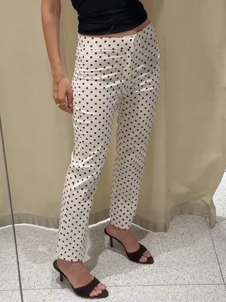 Elegante Damen-Hose mit Tupfenmuster – Schmale Passform, gerades Bein