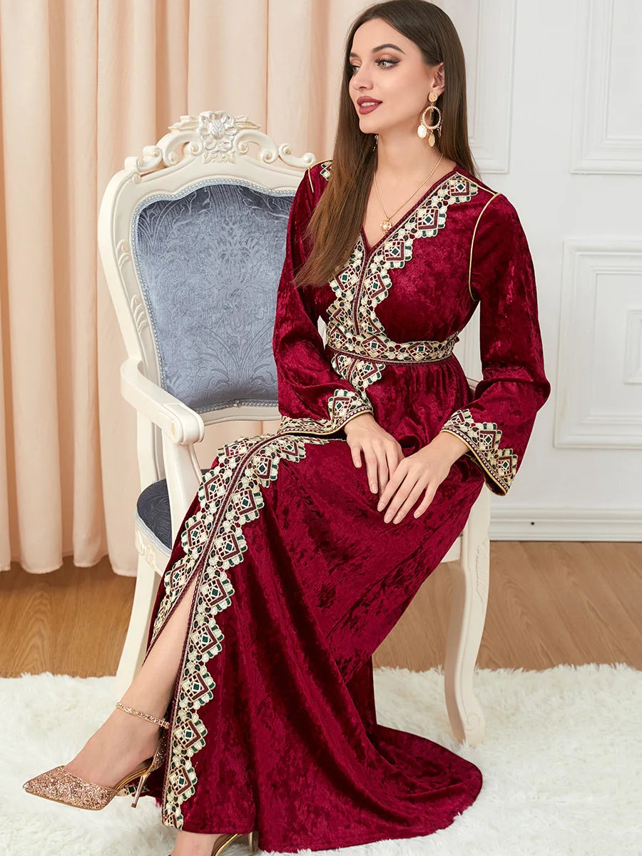 Luxuriöser Samt-Dubai-Abaya für Damen | Eleganter Kimono-Bademantel und muslimisches Hijab-Kleid