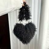 Cupid’s Cloud: Premium Kunstfelltasche in Herzform aus mongolischem Kunstfell – Luxuriöse, zottelige herzförmige Umhängetasche